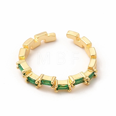 Green Cubic Zirconia Rectangle Open Cuff Ring RJEW-F142-07G-1
