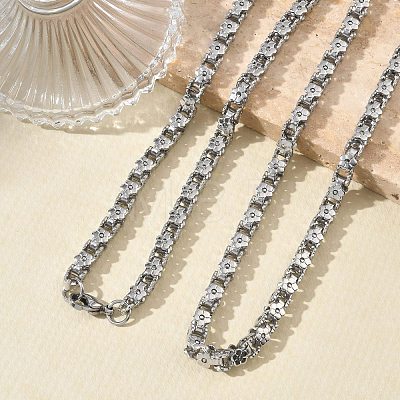 304 Stainless Steel Flower Link Chain Necklaces & Bracelets Sets SJEW-D091-04P-1