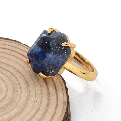 Hexagon Natural Lapis Lazuli Finger Rings RJEW-B113-02G-01-1