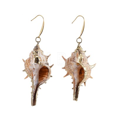 Electroplated Conch Shell Dangle Earrings EJEW-JE02984-1