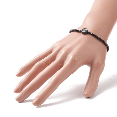 Halloween Theme Glass Seed & Polymer Clay Beaded Stretch Bracelet for Women BJEW-JB09269-1