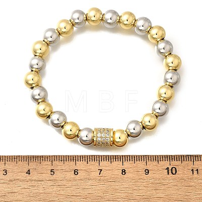 Brass Micro Pave Cubic Zirconia Beads Stretch Bracelets for Women Men BJEW-H201-01A-GP-1