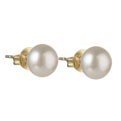 Natural Pearl Rondelle Stud Earrings EJEW-JE04585-03-1