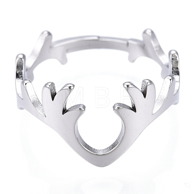 Non-Tarnish 304 Stainless Steel Deer Antler Adjustable Ring for Women X-RJEW-T027-06P-1