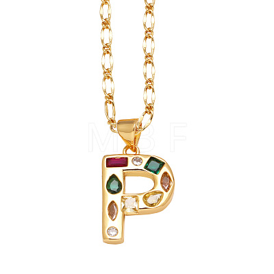 Brass Pave Colorful Cubic Zirconia Initial Pendant Necklaces FS-WG26597-16-1