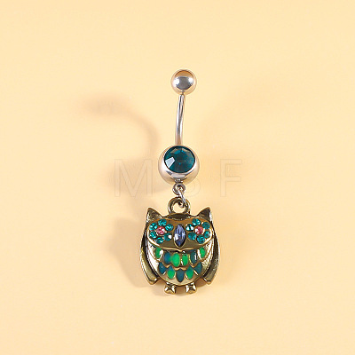 316L Surgical Stainless Steel Pave Cubic Zirconia Enamel Dangle Curved Barbell Belly Rings FS-WGB5546-15-1