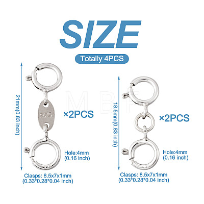  4Pcs 2 Style 925 Sterling Silver Spring Ring Clasps Sets STER-TA0001-05-1