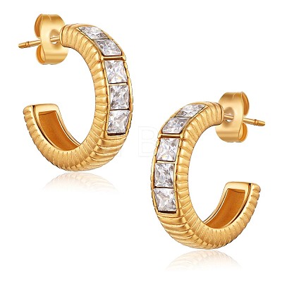 Clear Cubic Zirconia C-shape Stud Earrings JE939A-1