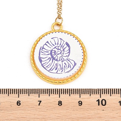 Ocean Theme Alloy Acrylic Conch Shape Pendant 201 Stainless Steel Cable Chain Necklaces for Women NJEW-F369-01D-1