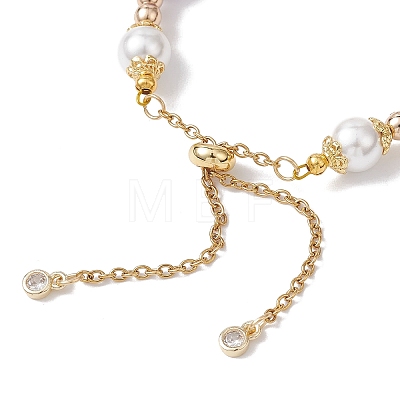 Round Brass & Shell Pearl & Synthetic Hematite & Natural Amethyst/Natural Tiger Eye/Natural Lapis Lazuli Beads Slider Bracelets for Women BJEW-JB12940-1