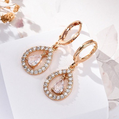Brass Micro Pave Clear Cubic Zirconia Leverback Earrings EJEW-K300-59G-01-1