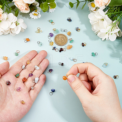 84Pcs 21 Styles Natural Garnet & Red Aventurine & Aquamarine & Citrine & Green Aventurine & Lapis Lazuli & Amethyst Chip Charms PALLOY-FH00142-1