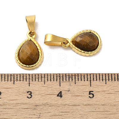 Natural Tiger Eye Faceted Teardrop Charms STAS-P361-01G-05-1