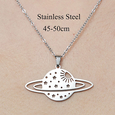 201 Stainless Steel Hollow Planet Pendant Necklace NJEW-OY001-75-1