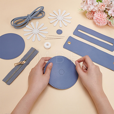 DIY Sew on PU Leather Daisy Flower Pattern Round Multi-Use Crossbody/Shoulder Bag Making Kits DIY-WH0297-56A-1