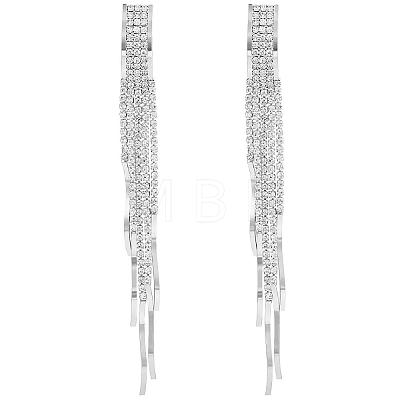 Boho Tassel Chandelier Earrings Cubic Zirconia Long Earrings Crystal Dangling Earrings Long Drop Chain Earrings Long Rhinestone Tassel Earrings for Women JE1070B-1