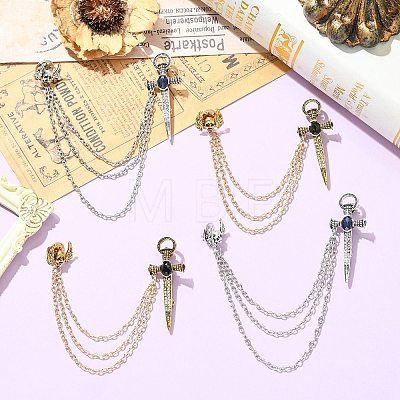4Pcs 2 Colors Sword & Skull Alloy Hanging Chain Brooch JEWB-CJ0003-48-1