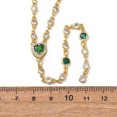 Brass Pave Cubic Zirconia Heart Pendant Y Tassel Necklaces for Women NJEW-A071-01G-05-1