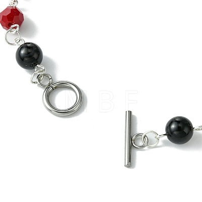 8mm Round Natural Black Onyx(Dyed & Heated) & Glass Necklaces NJEW-JN04992-1