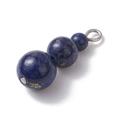 Natural Lapis Lazuli Round Beaded Pendants PALLOY-JF02867-12-1