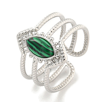 304 Stainless Steel Synthetic Malachite Cuff Rings G-Z056-03P-01-1