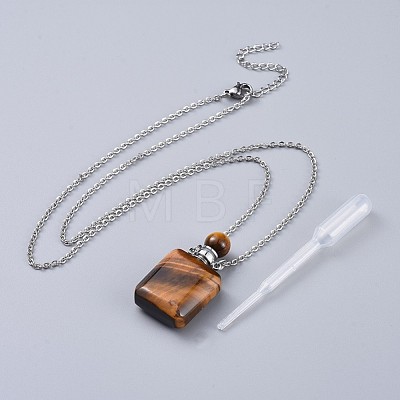 Natural Mixed Stone Perfume Bottle Pendant Necklaces NJEW-F266-02P-1
