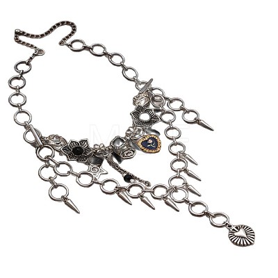 Gothic Alloy Spiked Choker Necklaces & Charm Bracelet Jewelry Set WGBD2FA-01-1