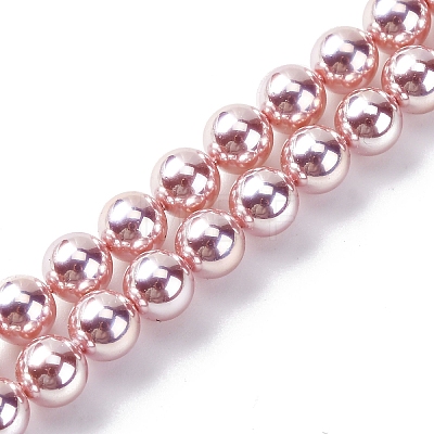 UV Plating Pearlized Glass Pearl Beads Strands GLAA-F128-01A-T19-1
