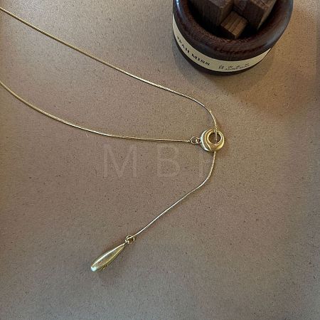 Adjustable Wood Teardrop Tassel Alloy Chain Lariat Necklaces for Women WGF9A15-04-1