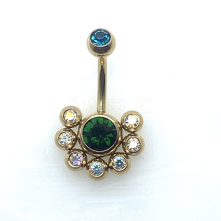 304 Stainless Steel Pave Colorful Cubic Zirconia Curved Barbell Belly Rings FS-WG9F3DF-06-1