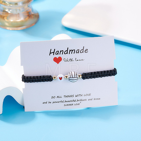 Sport Theme Plastic Charm Braided Bead Bracelets WG0CE78-01-1