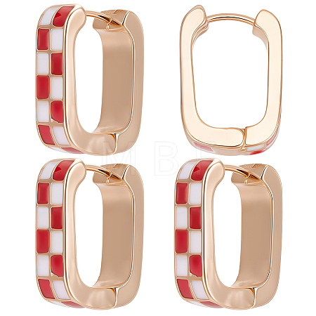 4 Pairs Rectangle with Tartan Pattern Alloy Enamel Hoop Earrings EJEW-SC0002-26B-1