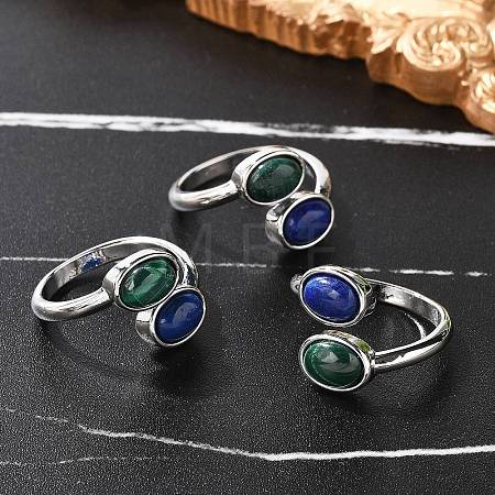 Natural Malachite & Lapis Lazuli Finger Rings RJEW-A068-02P-01-1