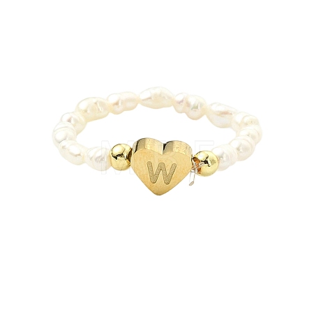 Natural Freshwater Pearl & 304 Stainless Steel Bead Finger Rings RJEW-FS00001-23-1