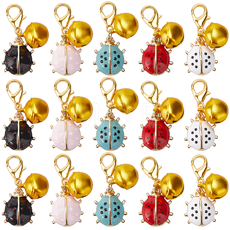 6 Sets Ladybird Alloy Enamel Pendants Decoraiton HJEW-SC0001-48-1