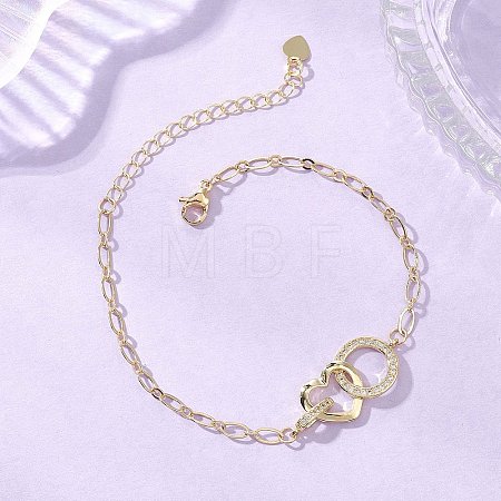 Brass Micro Pave Clear Cubic Zirconia Ring & Heart Link Bracelets BJEW-JB13158-1