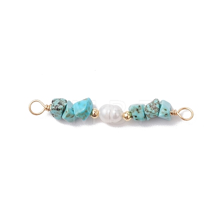 Dyed Natural Howlite Chip & Natural Cultured Freshwater Pearl Rice Beaded Connector Charms PALLOY-JF03707-07-1