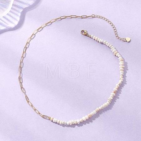 Brass Paperclip Chain with Natural Cultured Freshwater PearPotato Beaded Necklaces NJEW-JN05945-1