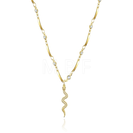 Snake Brass Micro Pave Cubic Zirconia Pendant Necklaces NJEW-PH01396-1