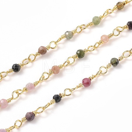 3.28 Feet Natural Multicolor Tourmaline Handmade Beaded Chains X-CHC-K008-A03-1