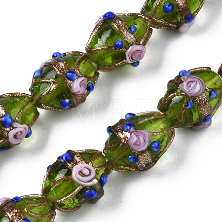 Handmade Gold Sand Lampwork Beads Strands LAMP-N021-40F-1