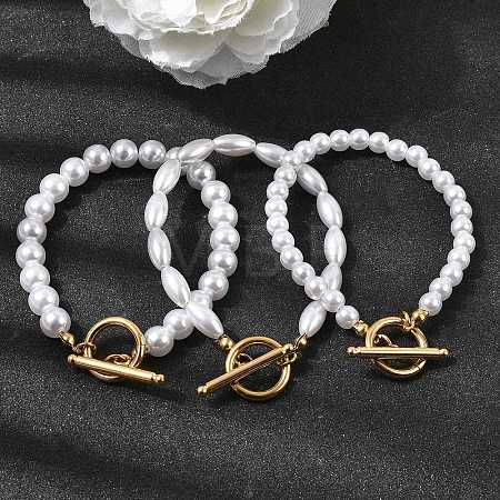 Plastic Pearl Beaded Bracelets for Women BJEW-L716-02G-1