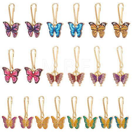 20Pcs 10 Styles Butterfly Alloy Enamel with Glitter Powder Pendant Decorations HJEW-UN00135-1