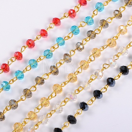 Handmade Rondelle Glass Beads Chains for Necklaces Bracelets Making AJEW-JB00037-1