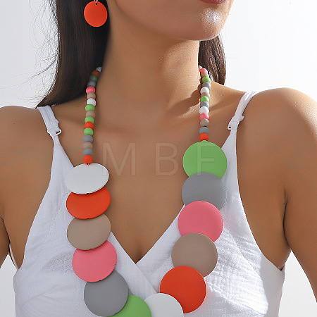 Bohemian Ethnic Style Wood Beaded Multilayer Necklaces & Dangle Earrings Sets WG82ABA-02-1