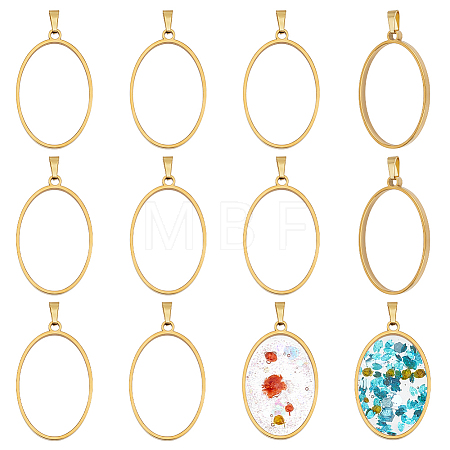 10Pcs 304 Stainless Steel Open Back Bezel Oval Pendants PALLOY-UN00037-1