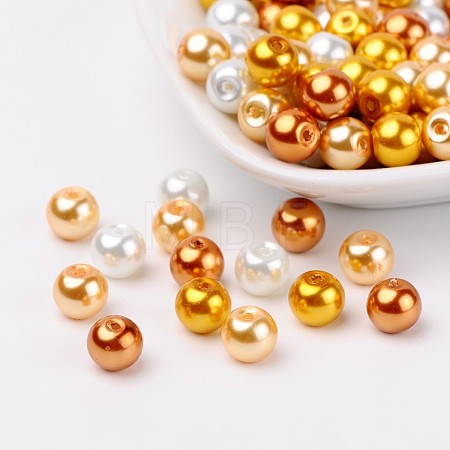 Caramel Mix Pearlized Glass Pearl Beads HY-X006-8mm-02-1
