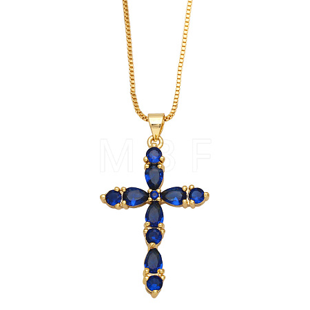 Colorful Zircon Cross Necklace Hip Hop Fashion Diamond Sweater Chain NKB266 ST5349989-1