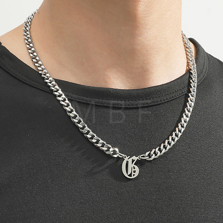 304 Stainless Steel Initial Pendant Cuban Link Chain Necklaces FS-WGB15F2-06-1