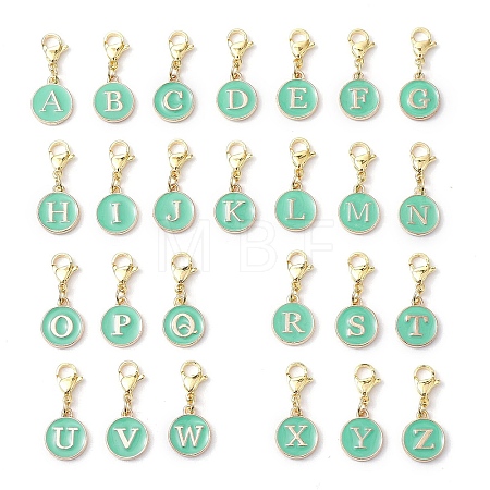26Pcs Flat Round with Letter A~Z Alloy Enamel Pendant Decorations HJEW-JM02562-1